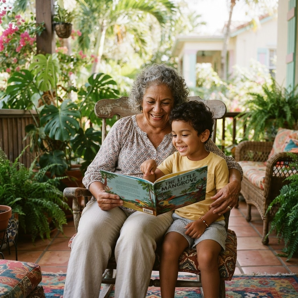 A grandmother reading with a child